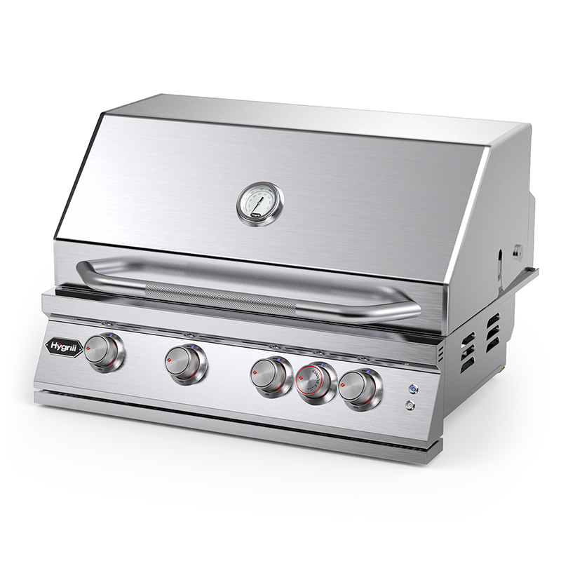 Hygrill Premium XTR 32-Inch Built In Grill, Stainless Steel 4-Burner Grill Head for Outdoor Kitchen with Rear Infrared Burner and LED Lights, Liquid Propane