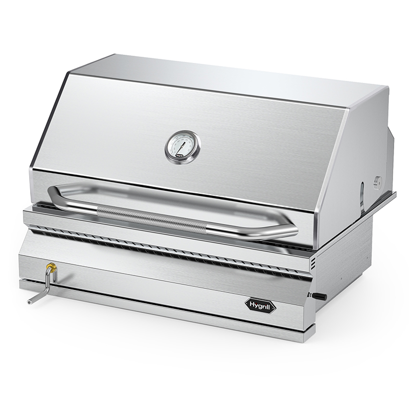 Hygrill Charcoal Grill Head for Outdoor Kitchen, 32-inch Stainless Steel Built-In Grill with Insulated Hood, Temperature Gauge and Fabric Cover