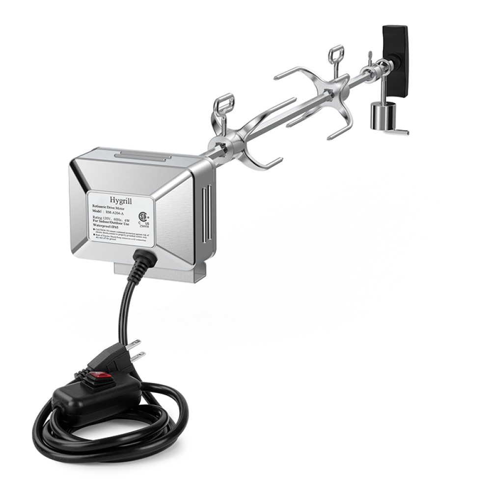 Hygrill Rotisserie Kit for All Hygrill 3-Burner Built-in Gas Grills, Grill Rotisseries with Motor, 28” Spit Rod, 2 x 4-Prong Forks, Complete Holders, and Fixing Screws