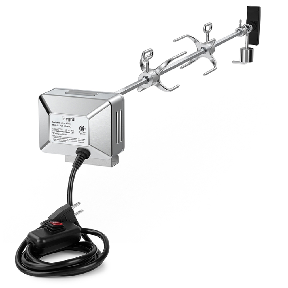 Hygrill Rotisserie Kit for All Hygrill 4-Burner Built-in Gas & Charcoal Grills, Grill Rotisseries with Motor, Spit Rod, 2 x 4-Prong Forks, Complete Holders, and Fixing Screws