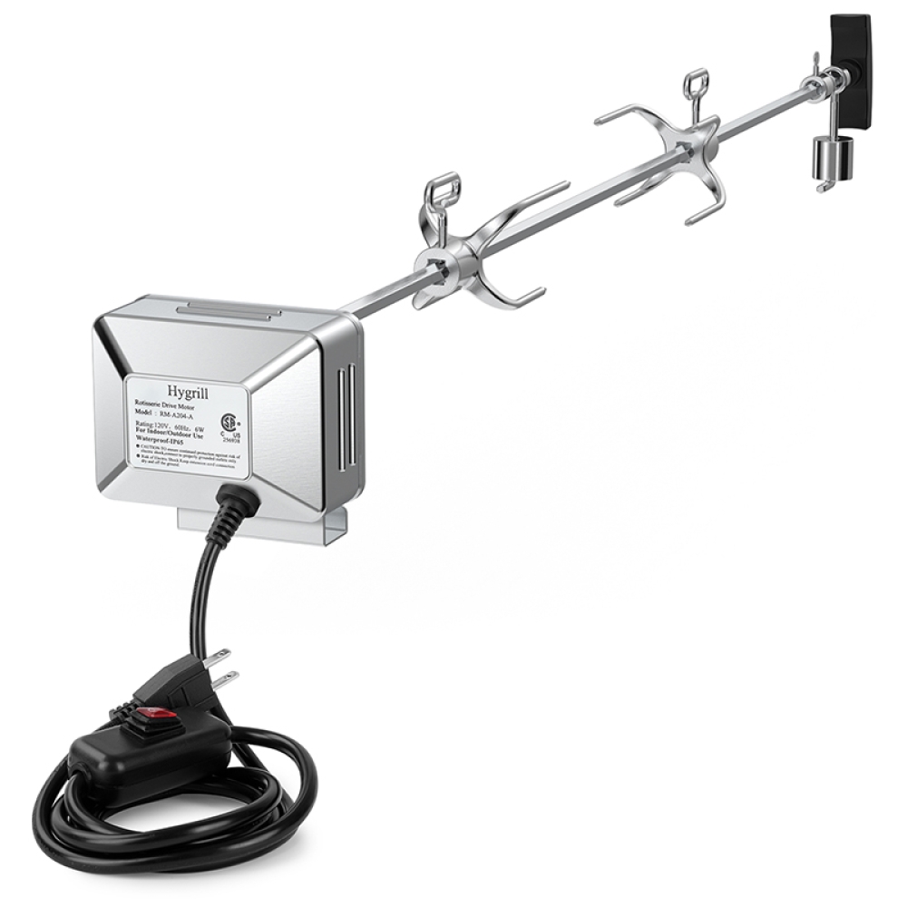 Hygrill Rotisserie Kit for All Hygrill 5-Burner Built-in Gas Grills, Grill Rotisseries with Motor, Spit Rod, 2 x 4-Prong Forks, Complete Holders, and Fixing Screws
