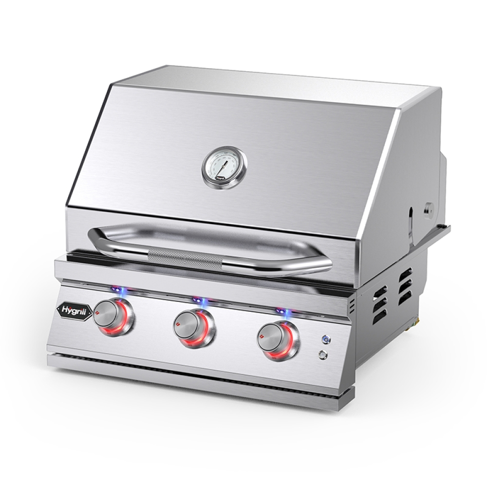 Hygrill Premium XTR 3-Burner Built In Grill, Stainless Steel Grill Head for Outdoor Kitchen with LED Lights, Liquid Propane