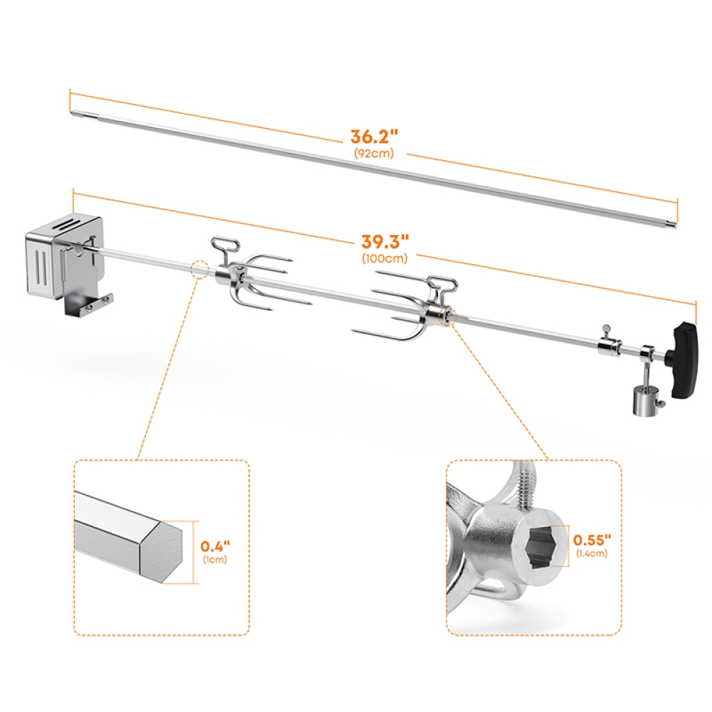 Hygrill Rotisserie Kit for All Hygrill 4-Burner Built-in Gas & Charcoal Grills, Grill Rotisseries with Motor, Spit Rod, 2 x 4-Prong Forks, Complete Holders, and Fixing Screws