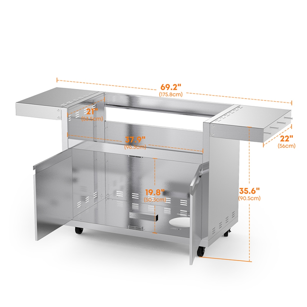 Stainless Steel Grill Cart for Hygrill 5-Burner Built-In Gas Grill, Outdoor Kitchen Island with Foldable Side Shelves and Storage Cabinet