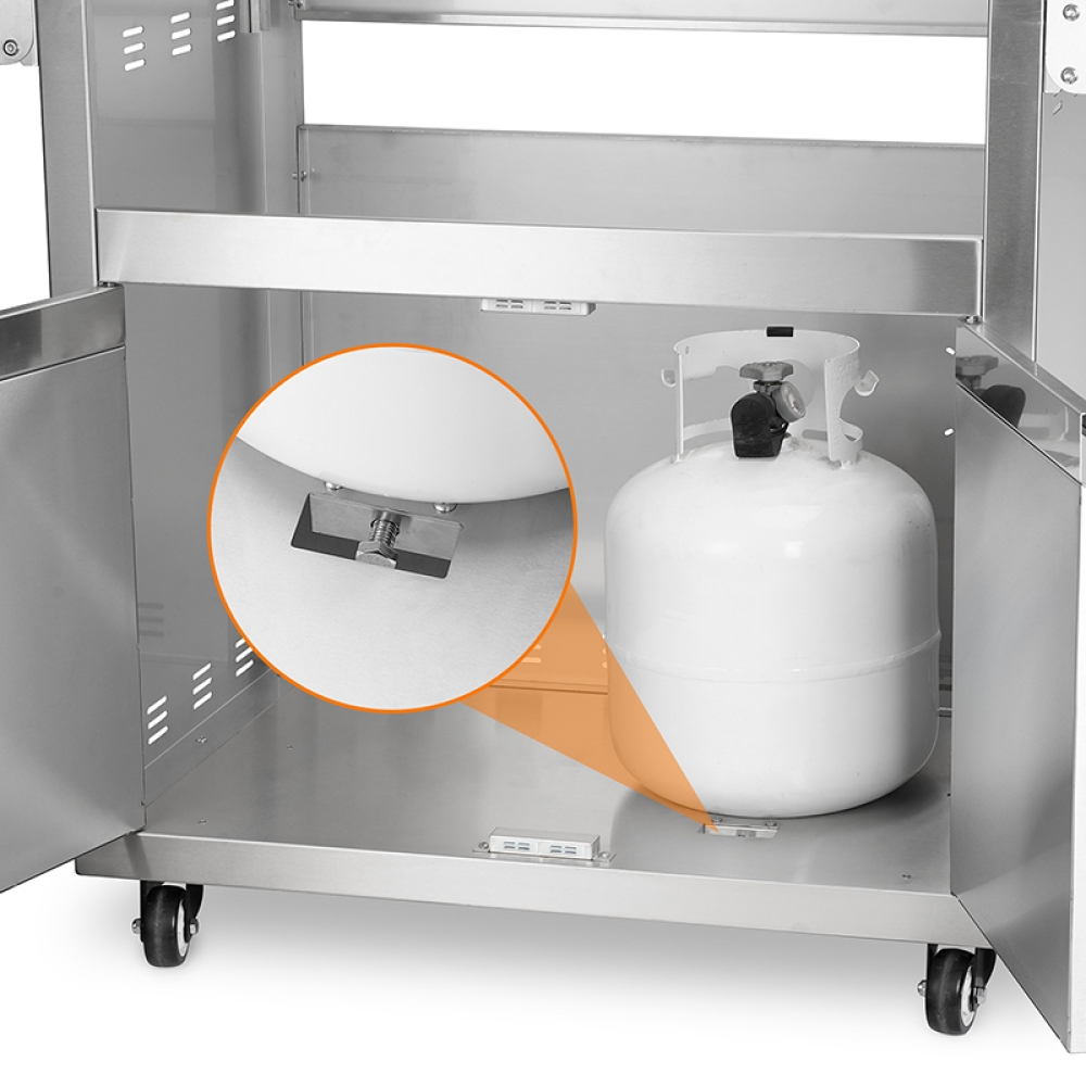 Hygrill Stainless Steel Grill Cart for Hygrill 3-Burner Built-In Gas Grill, Outdoor Kitchen Island with Foldable Side Shelves and Storage Cabinet