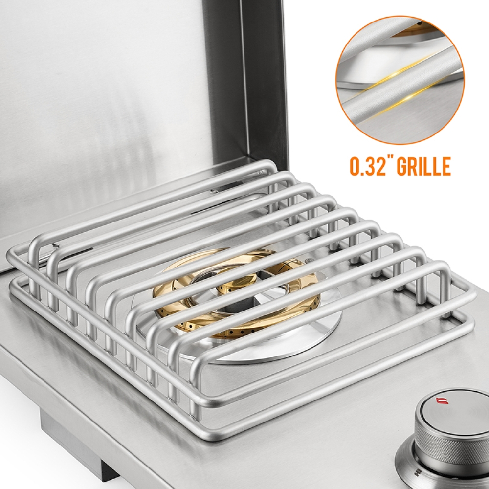 Hygrill Single Grilling Side Burners for Outdoor Kitchen, 304 Stainless Steel, Built-in Side Burner for Natural Gas