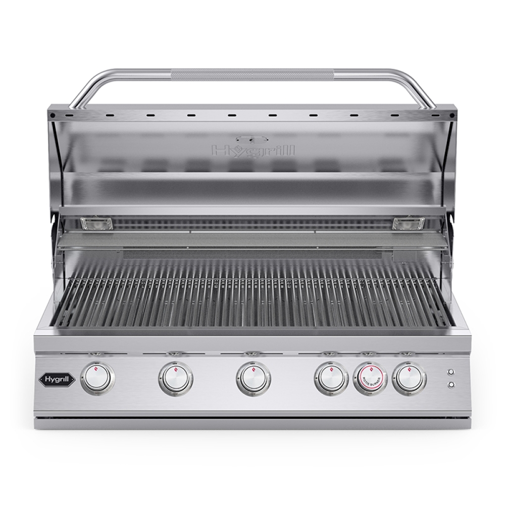 Hygrill Premium XTR 40-Inch Built In Grill, Stainless Steel 5-Burner Grill Head for Outdoor Kitchen with Rear Infrared Burner and LED Lights, Liquid Propane