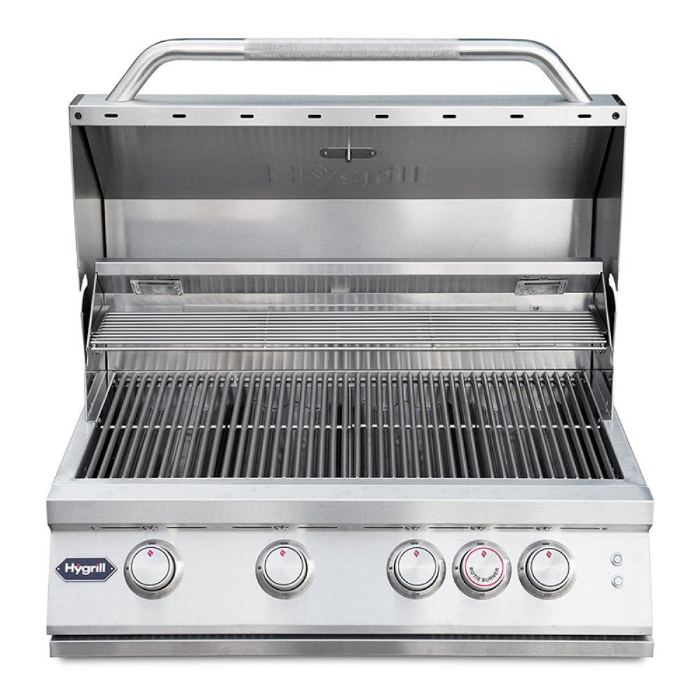 Hygrill Premium XTR 32-Inch Built In Grill, Stainless Steel 4-Burner Grill Head for Outdoor Kitchen with Rear Infrared Burner and LED Lights, Natural Gas