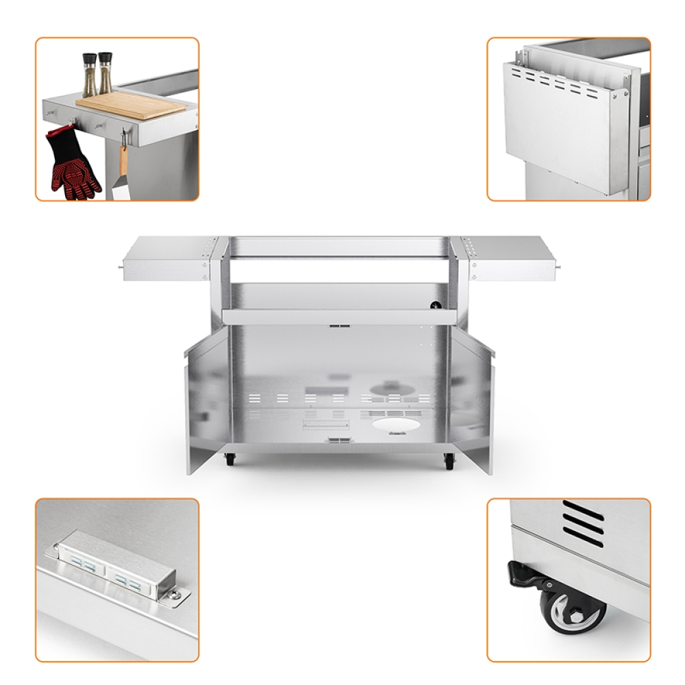 Stainless Steel Grill Cart for Hygrill 5-Burner Built-In Gas Grill, Outdoor Kitchen Island with Foldable Side Shelves and Storage Cabinet