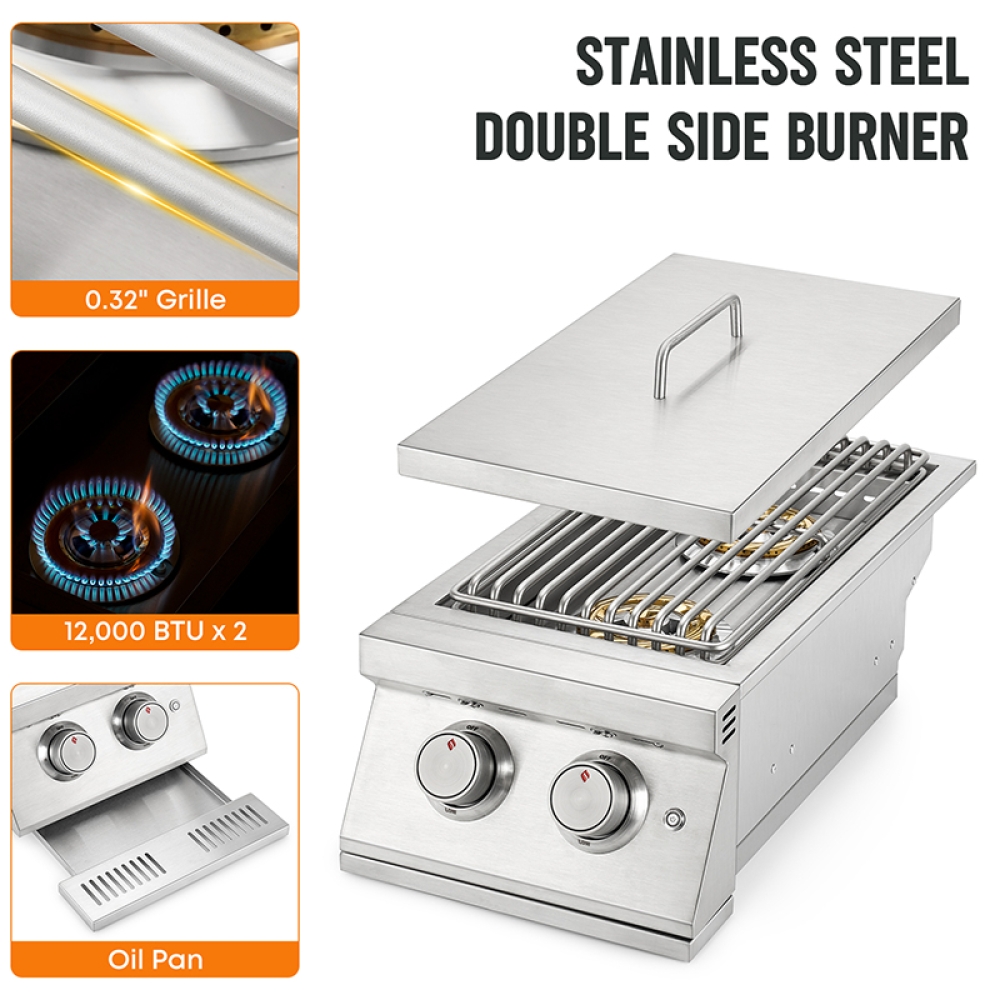 Hygrill Double Side Burner, Built In Double Grilling Side Burners for Outdoor Kitchen, Outdoor BBQ Grill Island, Natural Gas Version