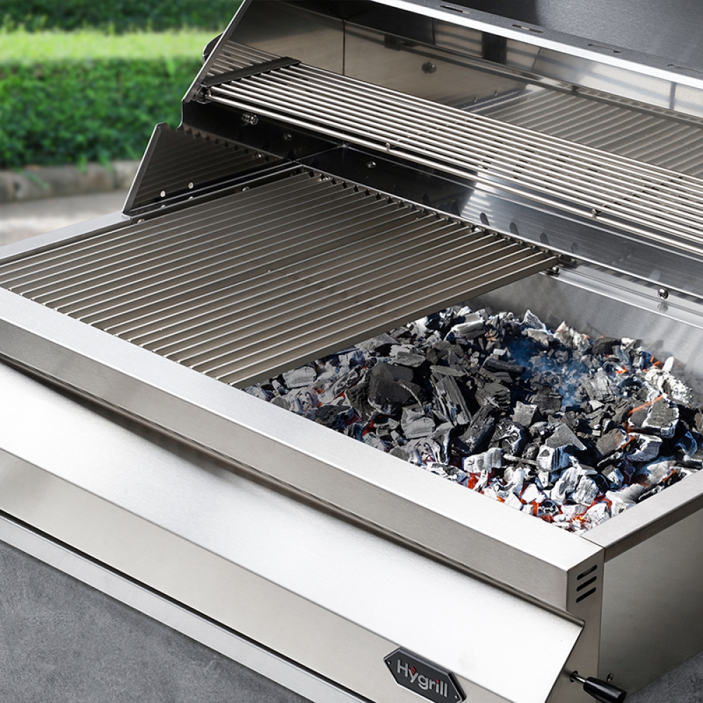 Hygrill Charcoal Grill Head for Outdoor Kitchen, 32-inch Stainless Steel Built-In Grill with Insulated Hood, Temperature Gauge and Fabric Cover