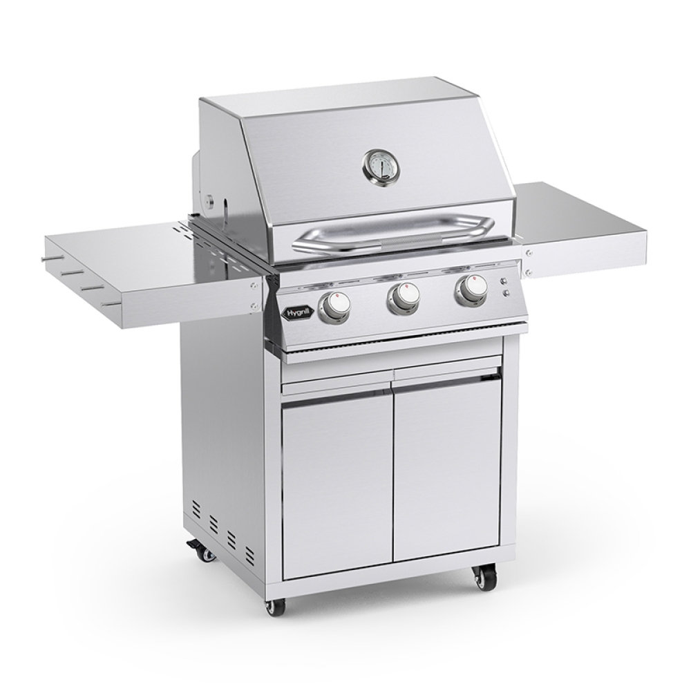 Hygrill Stainless Steel Grill Cart for Hygrill 3-Burner Built-In Gas Grill, Outdoor Kitchen Island with Foldable Side Shelves and Storage Cabinet
