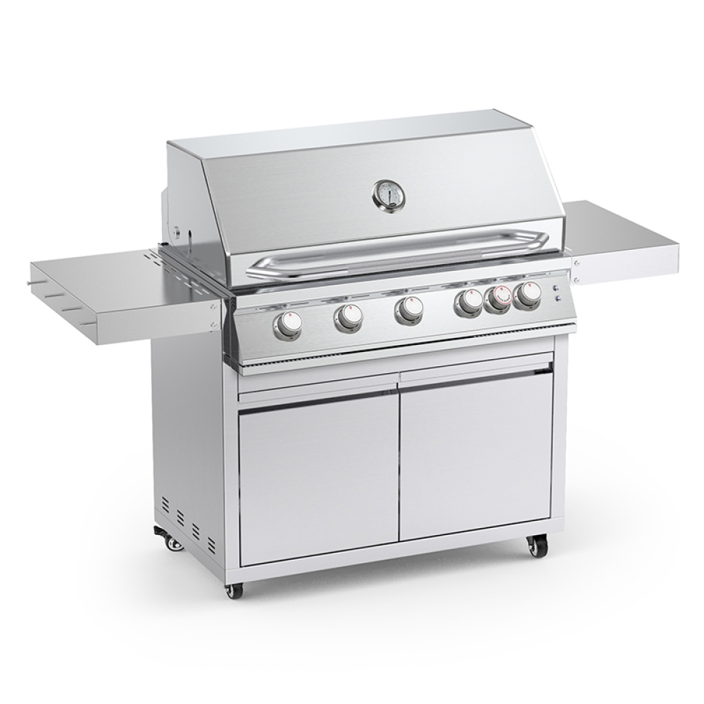 Stainless Steel Grill Cart for Hygrill 5-Burner Built-In Gas Grill, Outdoor Kitchen Island with Foldable Side Shelves and Storage Cabinet