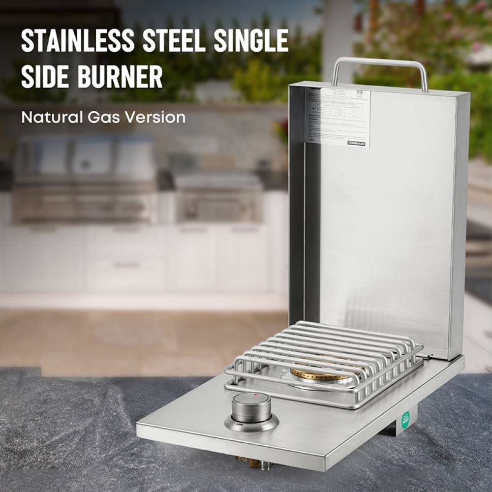 Hygrill Single Grilling Side Burners for Outdoor Kitchen, 304 Stainless Steel, Built-in Side Burner for Natural Gas