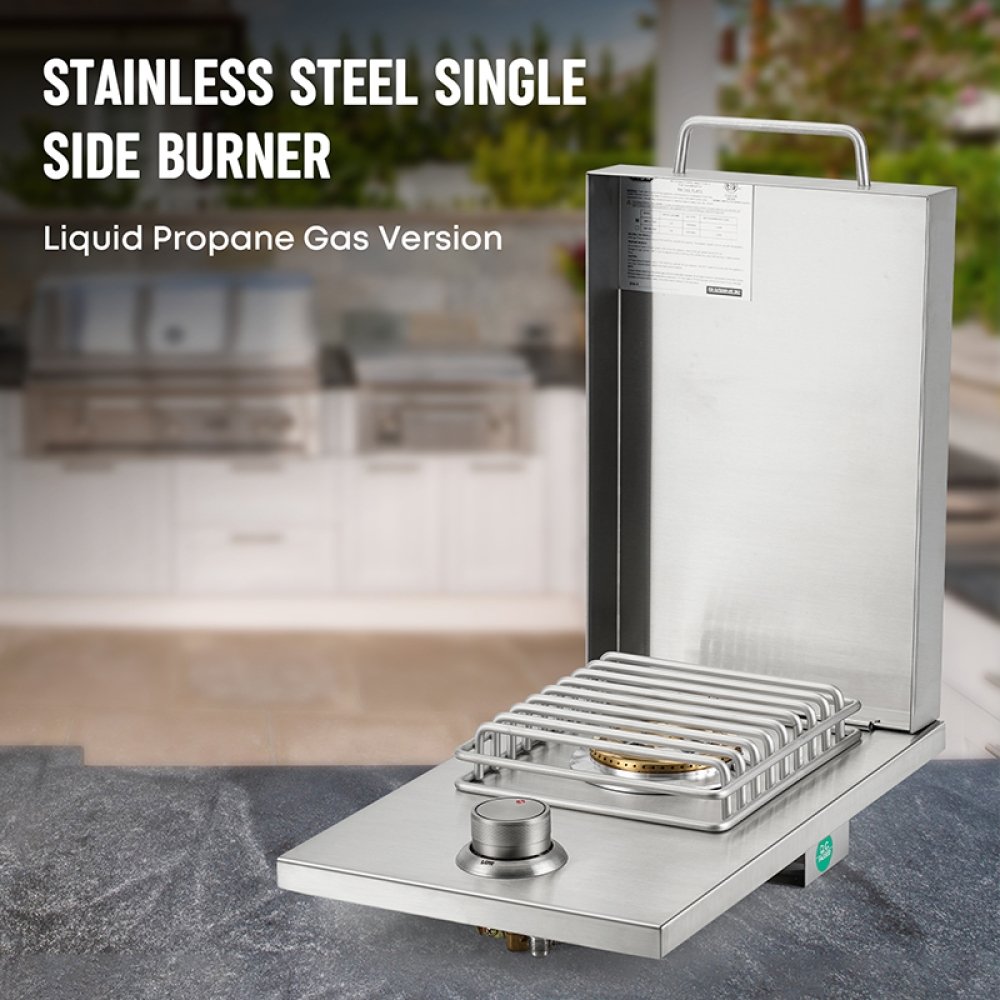 Hygrill Stainless Steel Built In Single Side Burner for Outdoor BBQ Island, Outdoor Kitchen, Liquid Propane, Gray