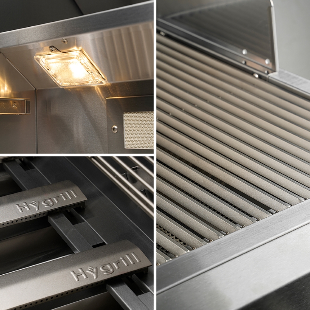 Hygrill Premium XTR 40-Inch Built In Grill, Stainless Steel 5-Burner Grill Head for Outdoor Kitchen with Rear Infrared Burner and LED Lights, Liquid Propane