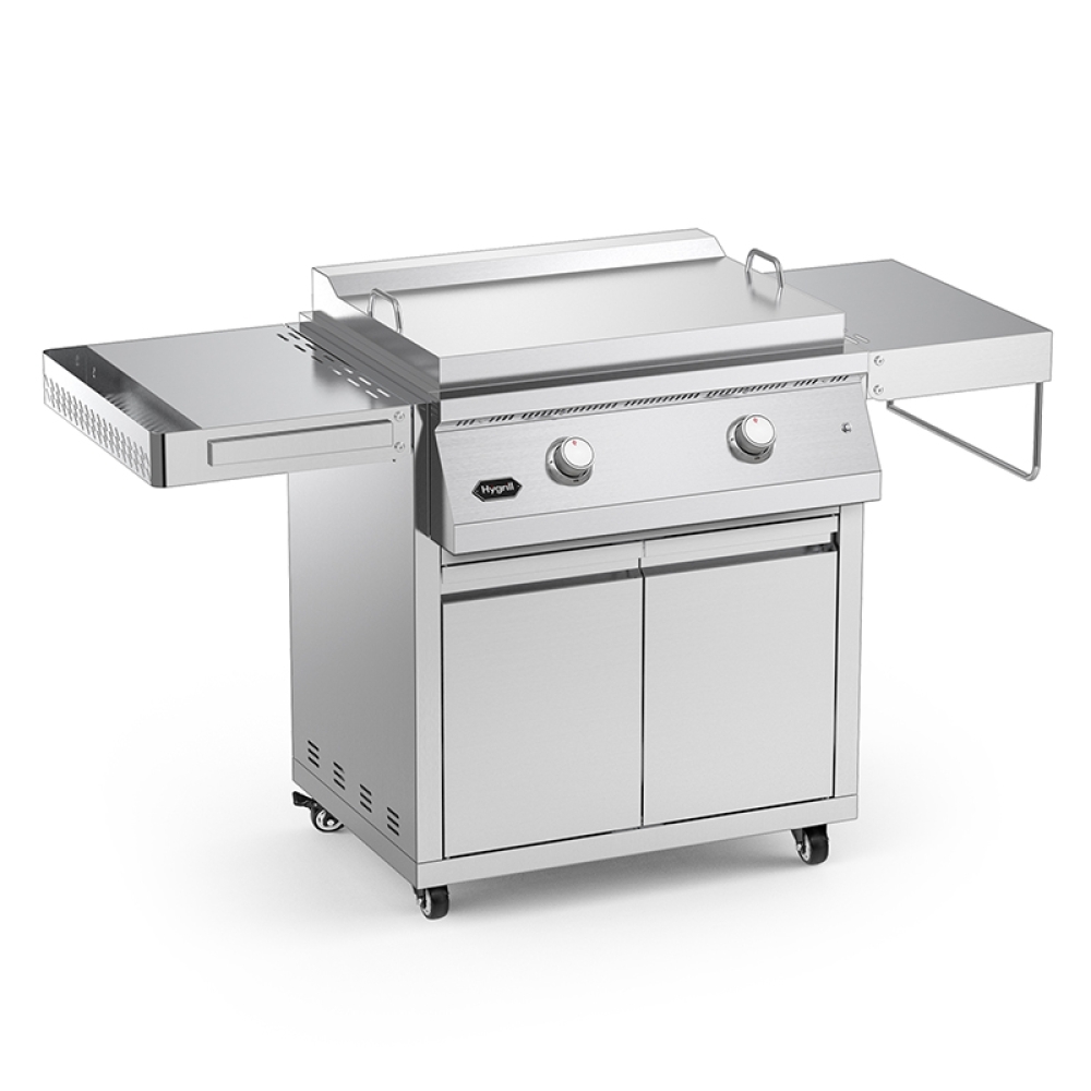 Hygrill Stainless Steel Grill Cart for Hygrill 2-Burner Built-In Griddle, Outdoor Kitchen Island with Foldable Side Shelves and Storage Cabinet