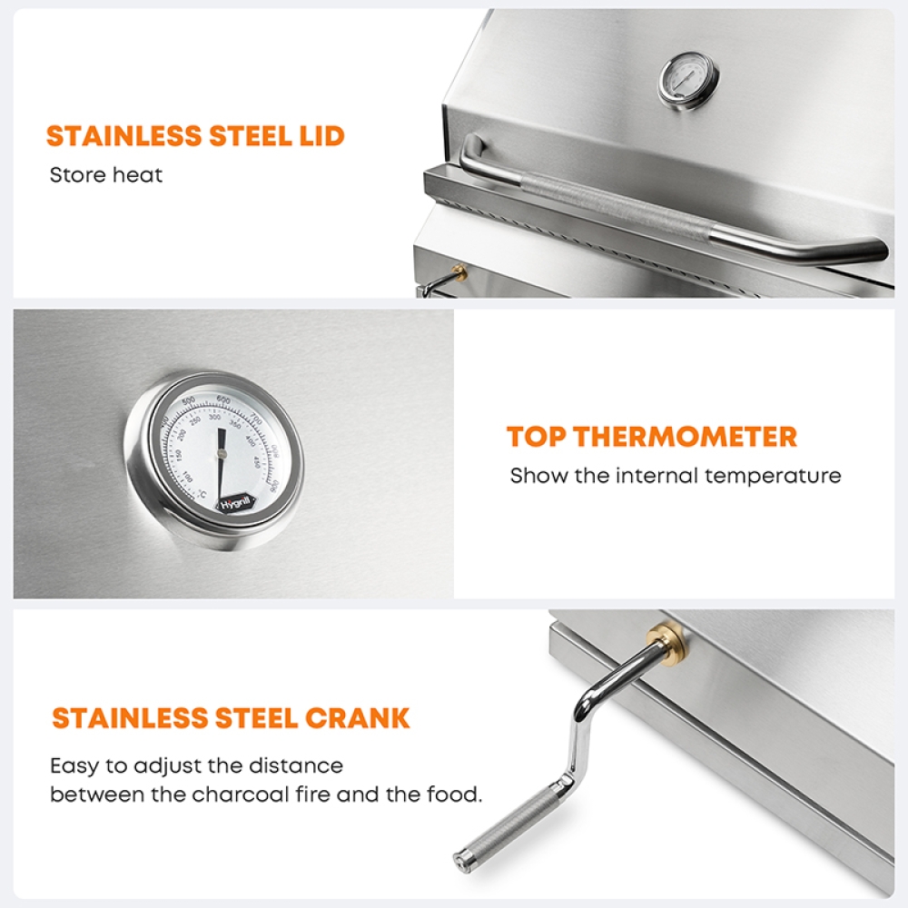 Hygrill Charcoal Grill Head for Outdoor Kitchen, 32-inch Stainless Steel Built-In Grill with Insulated Hood, Temperature Gauge and Fabric Cover