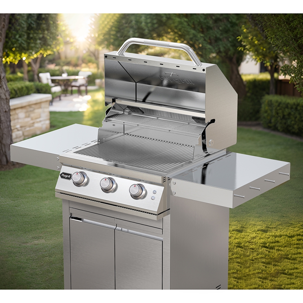 Hygrill Stainless Steel Grill Cart for Hygrill 3-Burner Built-In Gas Grill, Outdoor Kitchen Island with Foldable Side Shelves and Storage Cabinet