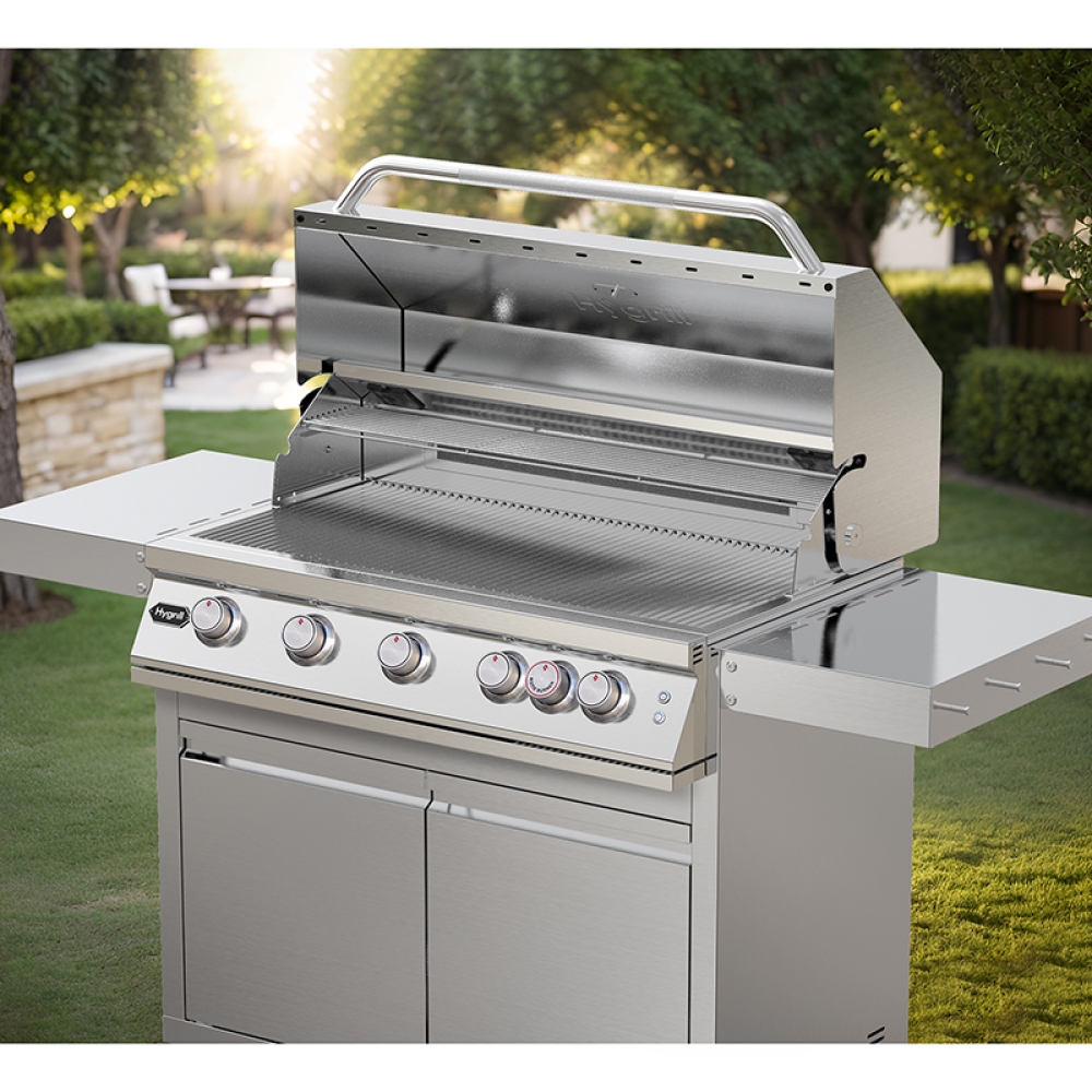 Stainless Steel Grill Cart for Hygrill 5-Burner Built-In Gas Grill, Outdoor Kitchen Island with Foldable Side Shelves and Storage Cabinet
