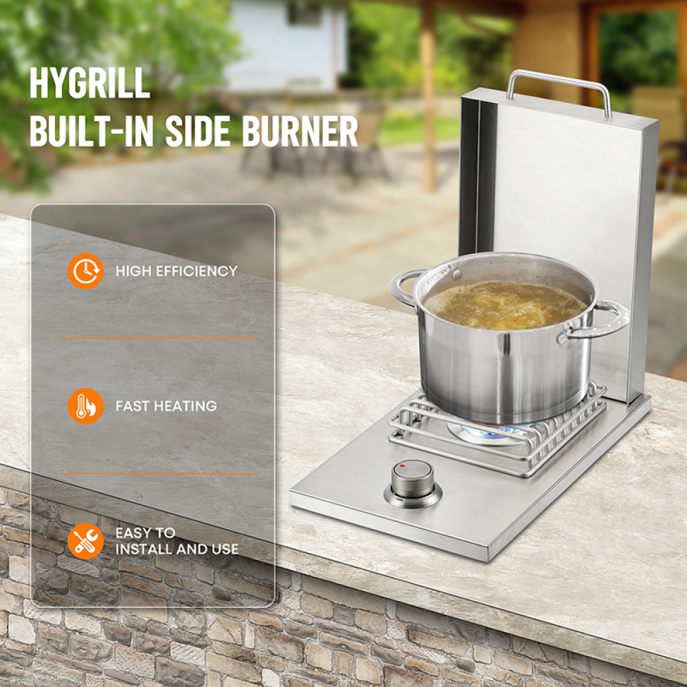 Hygrill Stainless Steel Built In Single Side Burner for Outdoor BBQ Island, Outdoor Kitchen, Liquid Propane, Gray