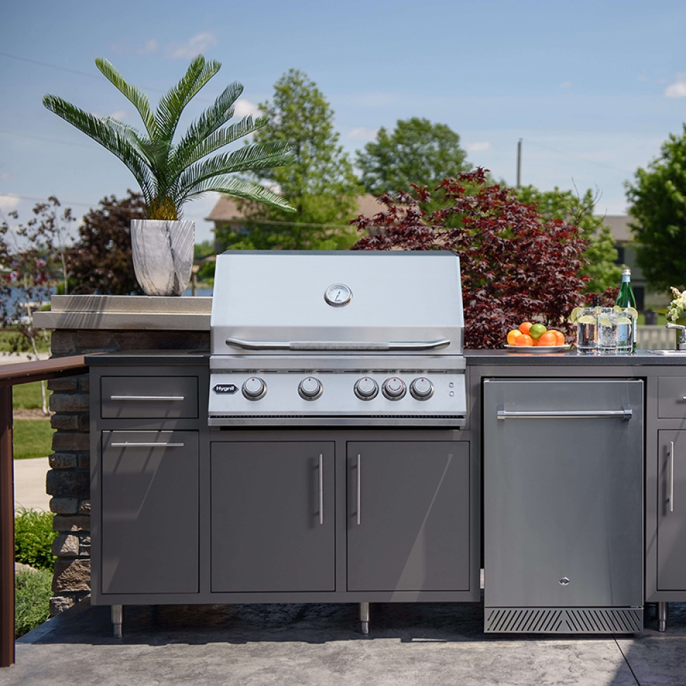 Hygrill Premium XTR 32-Inch Built In Grill, Stainless Steel 4-Burner Grill Head for Outdoor Kitchen with Rear Infrared Burner and LED Lights, Natural Gas