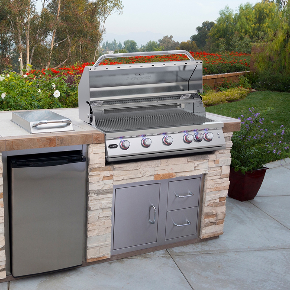 Hygrill Premium XTR 40-Inch Built In Grill, Stainless Steel 5-Burner Grill Head for Outdoor Kitchen with Rear Infrared Burner and LED Lights, Natural Gas