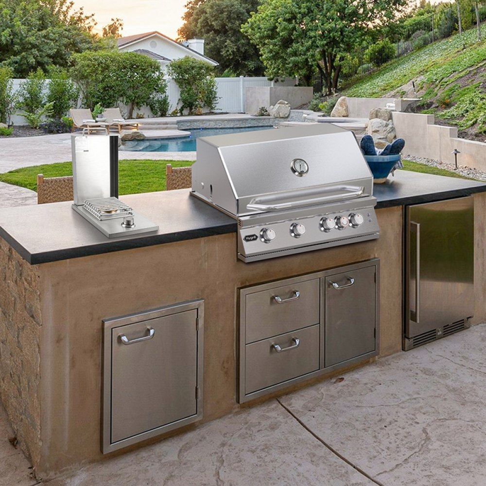 Hygrill Single Grilling Side Burners for Outdoor Kitchen, 304 Stainless Steel, Built-in Side Burner for Natural Gas