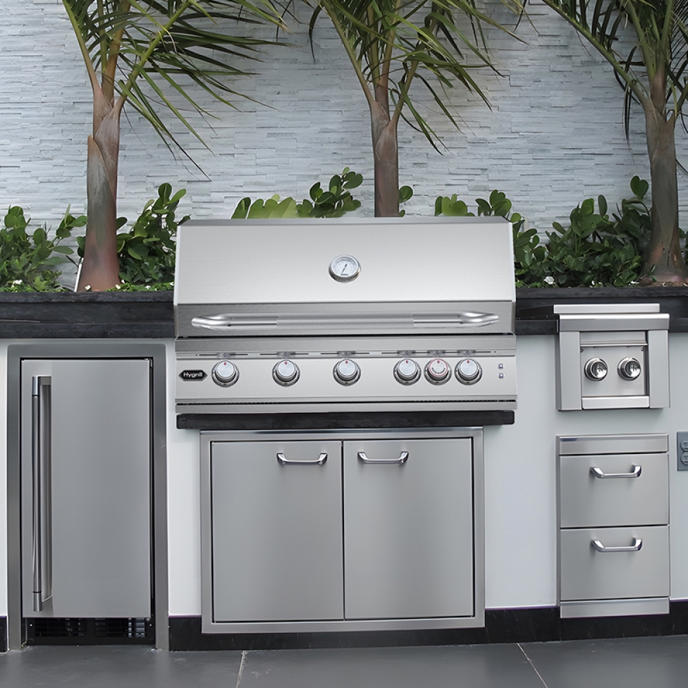 Hygrill Premium XTR 40-Inch Built In Grill, Stainless Steel 5-Burner Grill Head for Outdoor Kitchen with Rear Infrared Burner and LED Lights, Liquid Propane