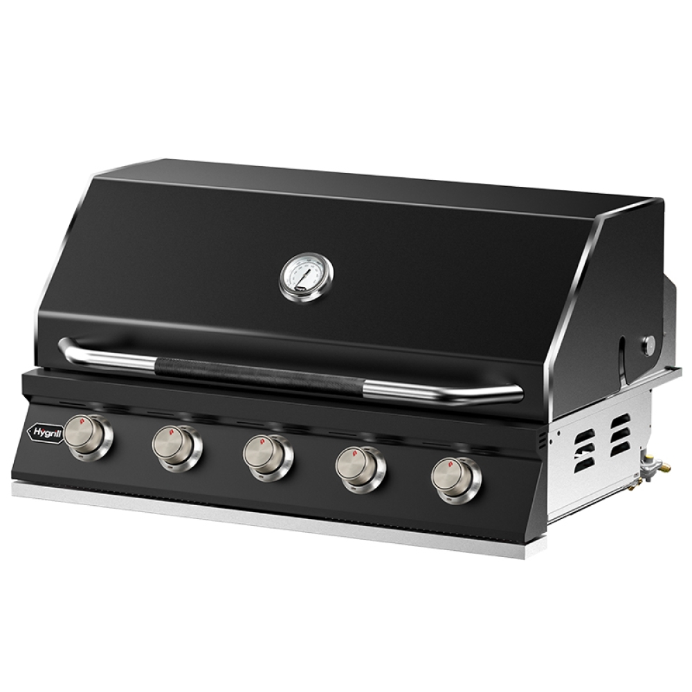 Hygrill 40-Inch Built In Grill for Natural Gas, Stainless Steel Outdoor Kitchen 5-Burner Grill Head, Black