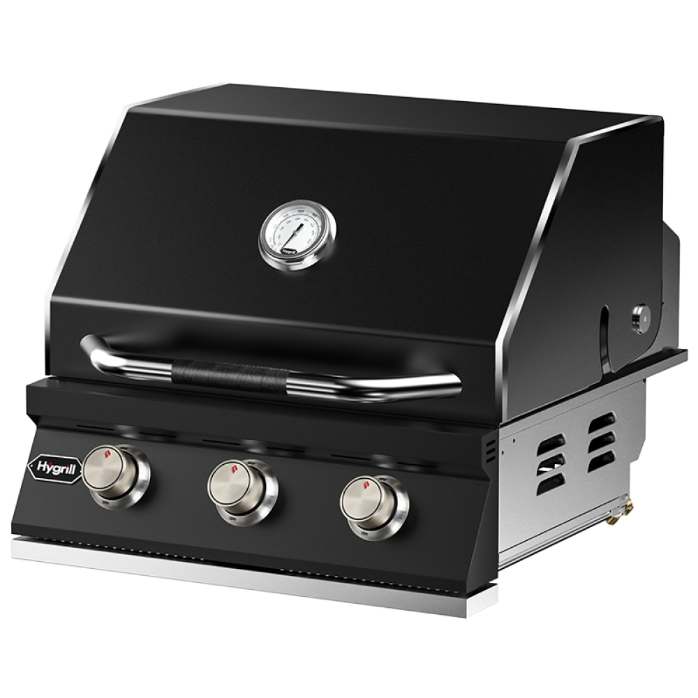 Hygrill Heavy Duty 3-Burner Built In Grill for Liquid Propane, Stainless Steel Outdoor Kitchen Grill Head, Black