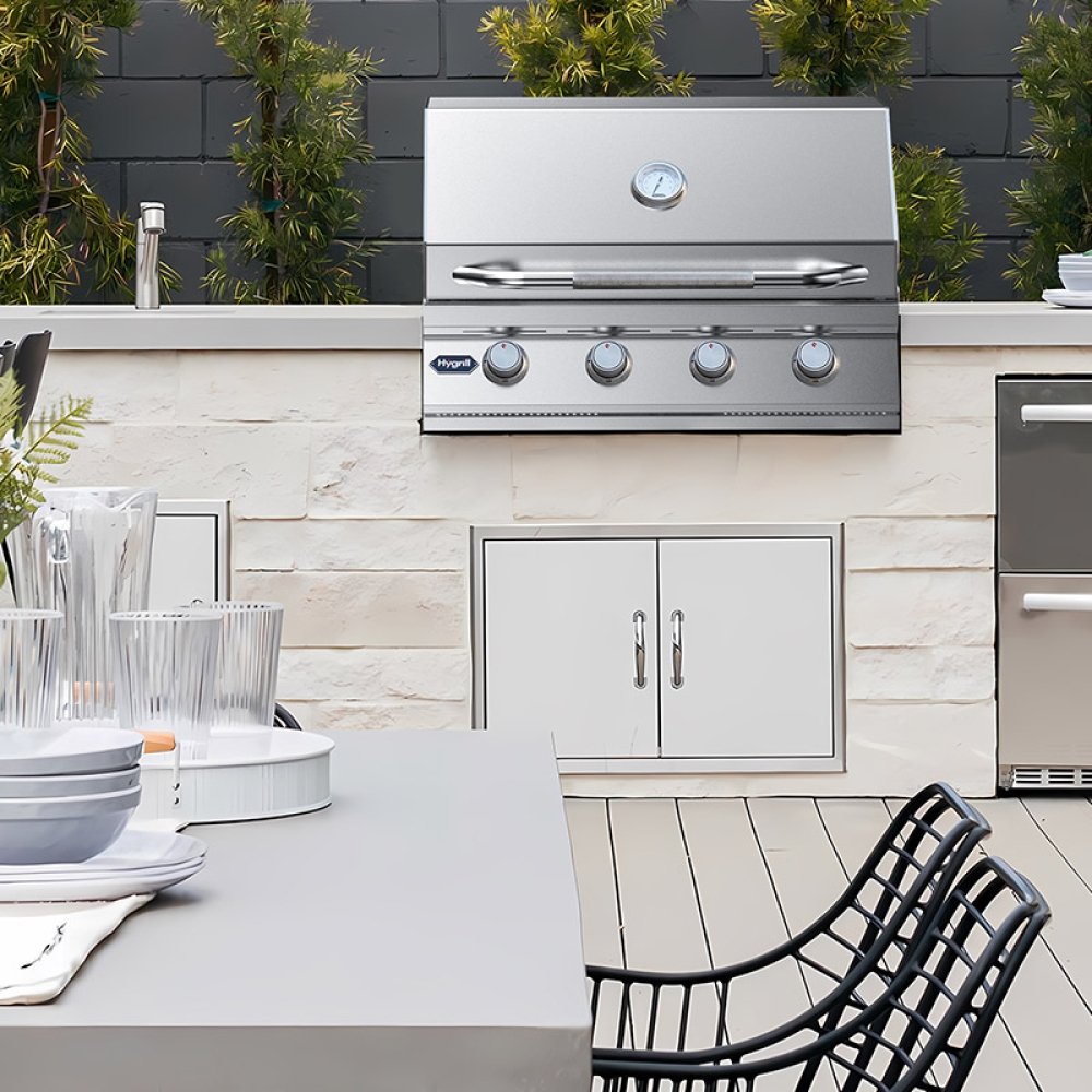 Hygrill 32-Inch Built In Grill, Stainless Steel 4-Burner Grill Head for Outdoor Kitchen, Liquid Propane