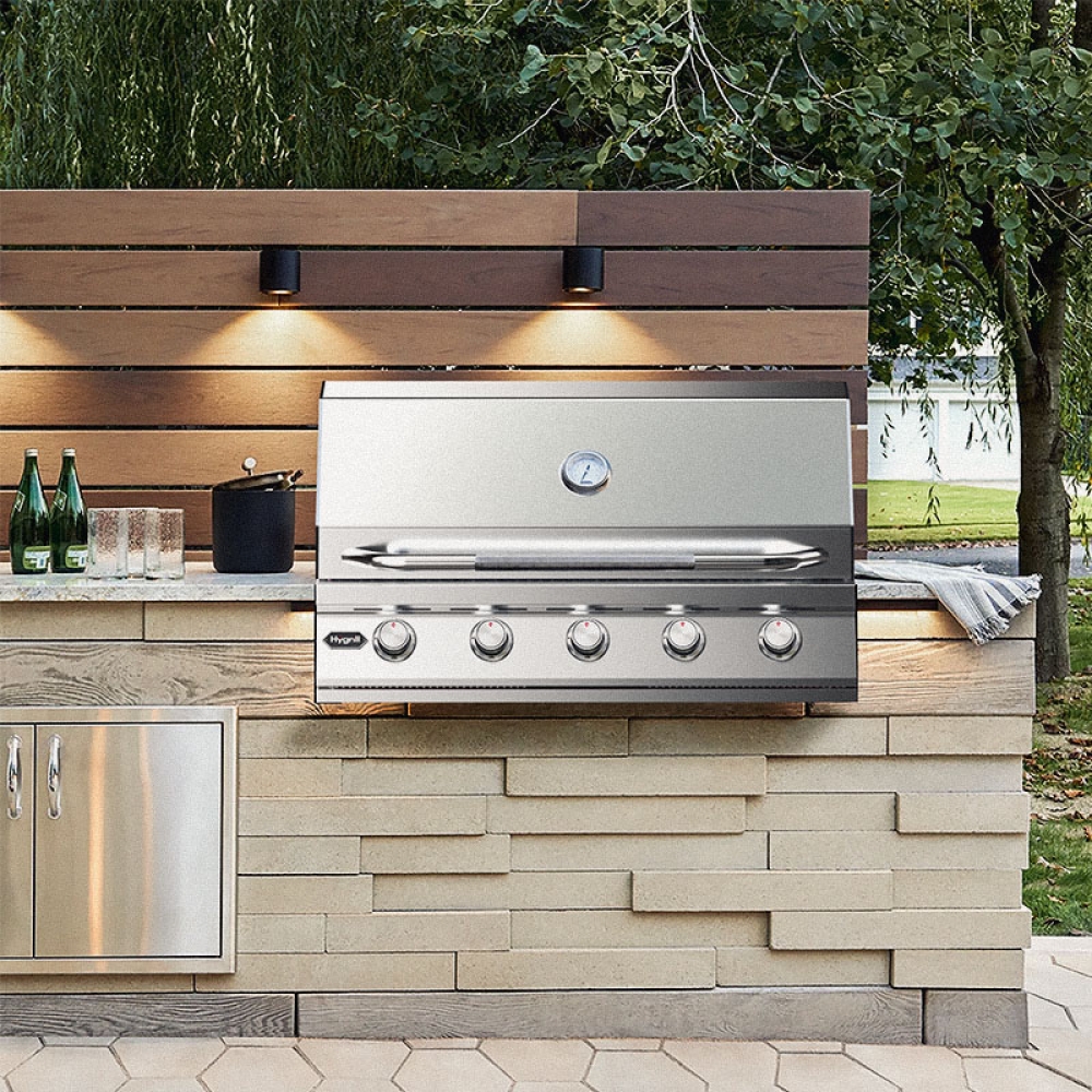 Hygrill 40-Inch Built In Grill, Stainless Steel 5-Burner Grill Head for Outdoor Kitchen, Liquid Propane