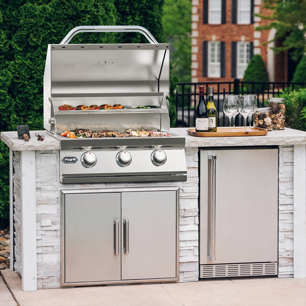 Hygrill Heavy Duty 3-Burner Built In Grill, Stainless Steel Grill Head for Outdoor Kitchen, Natural Gas