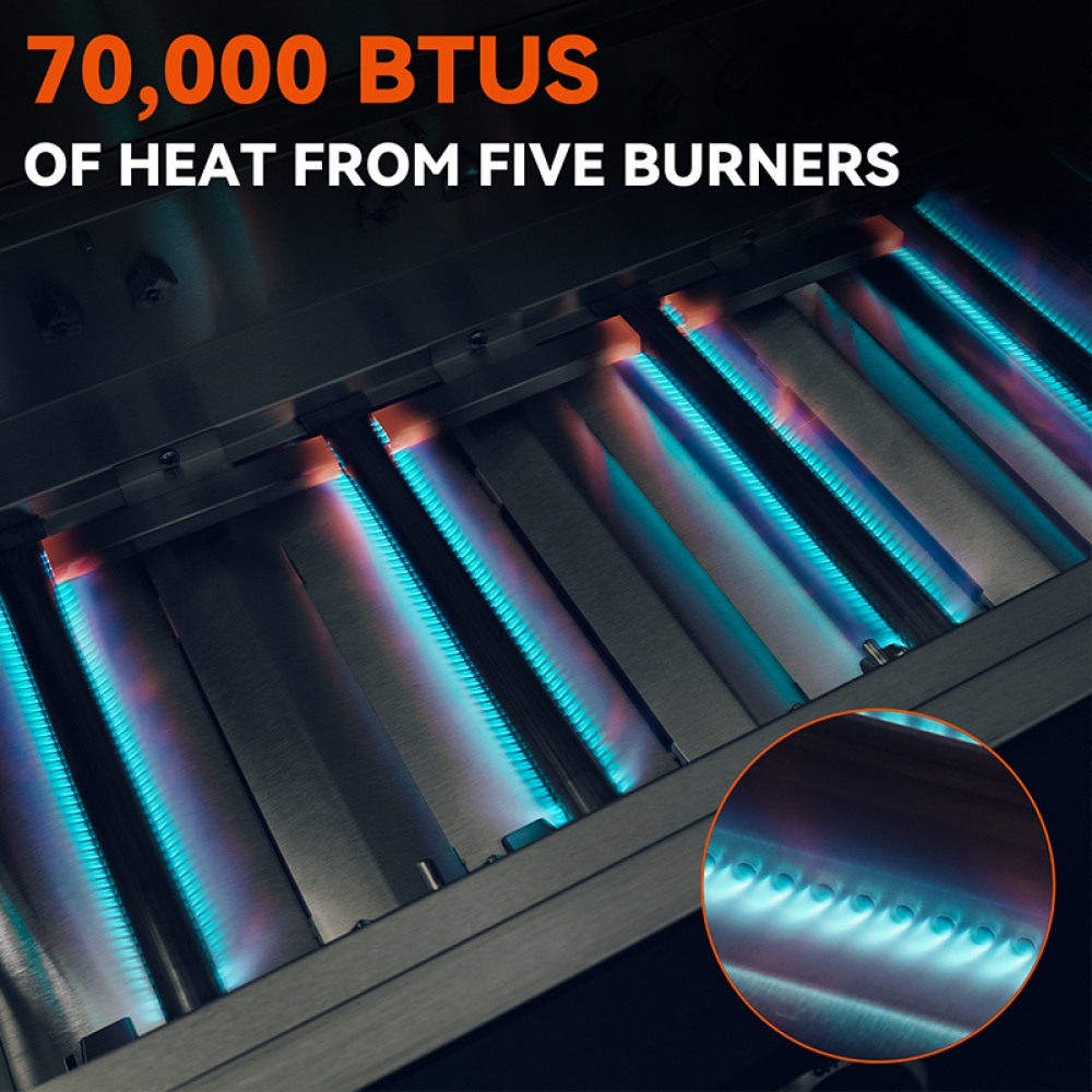 Hygrill 40-Inch Built In Grill, Stainless Steel 5-Burner Grill Head for Outdoor Kitchen, Liquid Propane