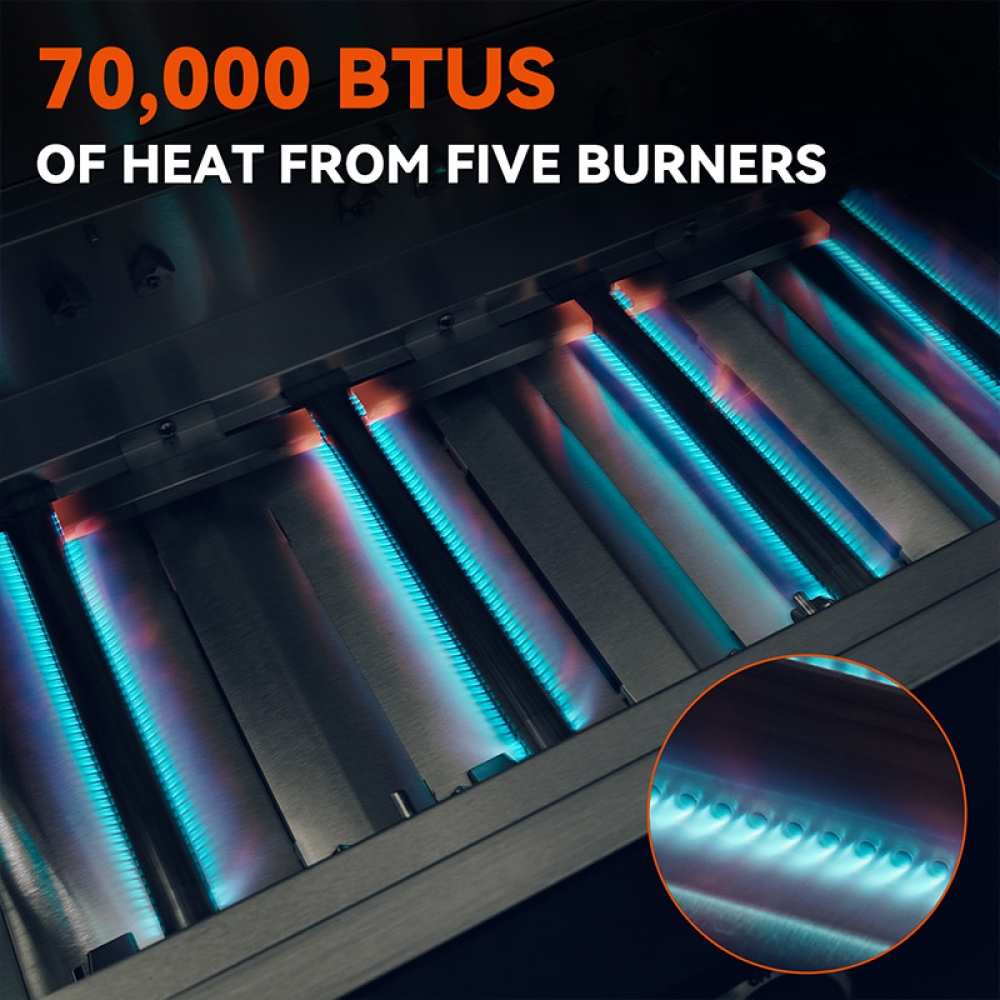 Hygrill 40-Inch Built In Grill for Natural Gas, Stainless Steel Outdoor Kitchen 5-Burner Grill Head, Black