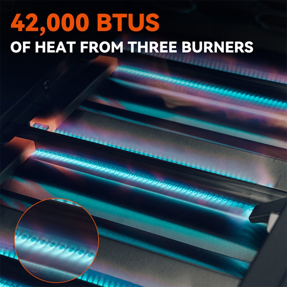 Hygrill Heavy Duty 3-Burner Built In Grill for Natural Gas, Stainless Steel Outdoor Kitchen Grill Head, Black