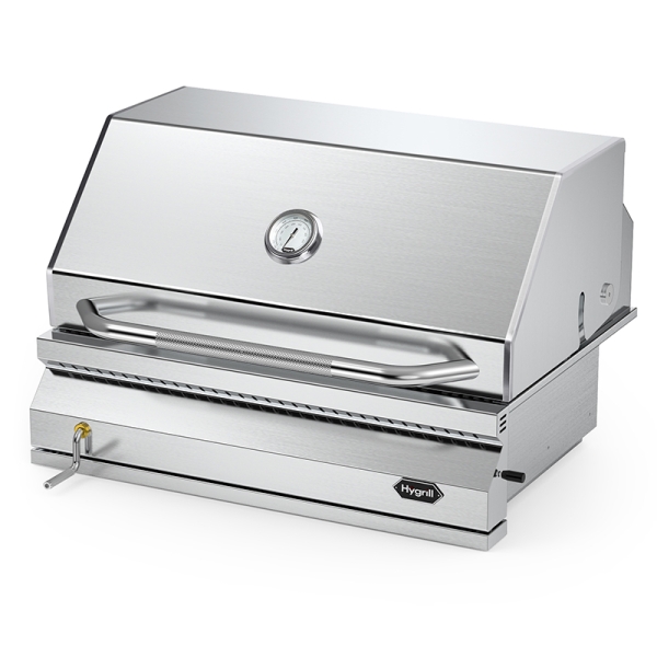 Hygrill Charcoal Grill Head for Outdoor Kitchen, 32-inch Stainless Steel Built-In Grill with Insulated Hood, Temperature Gauge and Fabric Cover