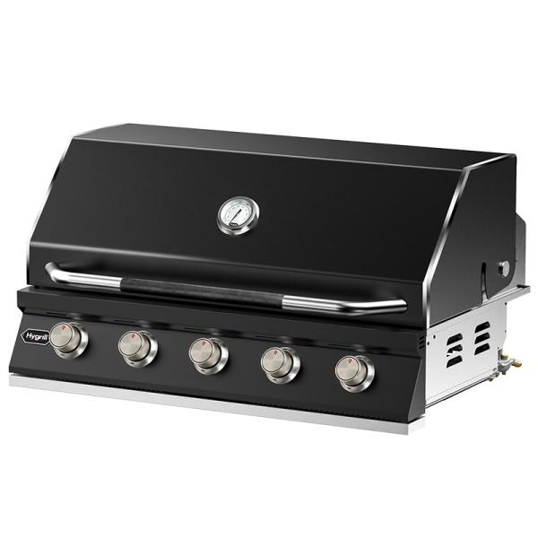 Hygrill 40-Inch Built In Grill for Natural Gas, Stainless Steel Outdoor Kitchen 5-Burner Grill Head, Black