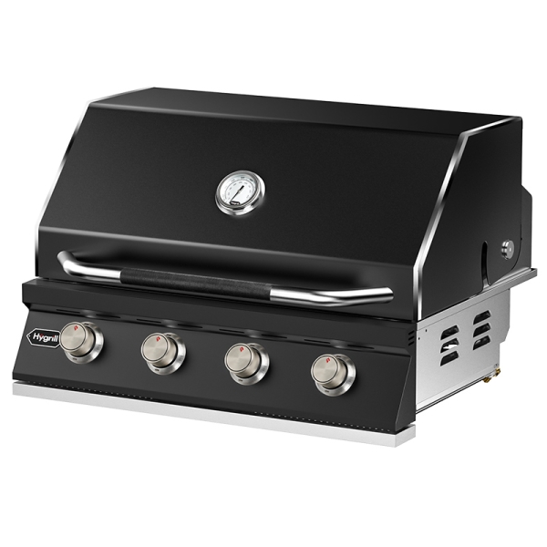 Hygrill 32-Inch Built In Grill for Liquid Propane, Stainless Steel Outdoor Kitchen 4-Burner Grill Head, Black