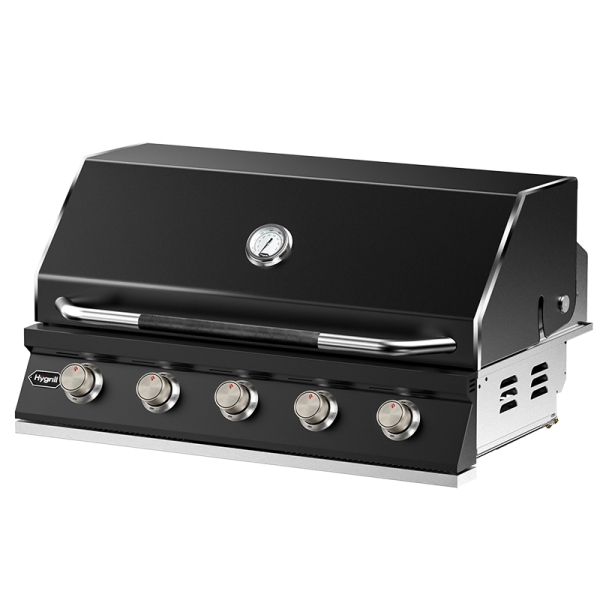 Hygrill 40-Inch Built In Grill for Liquid Propane, Stainless Steel Outdoor Kitchen 5-Burner Grill Head, Black